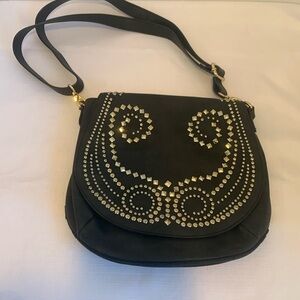 Imoshion Studded Black Bag Saddlebag Shoulder or Crossbody Purse Faux Leather